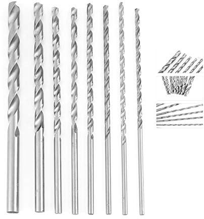 Spiralbohrer Set, 8 Stücke Extra Lange Spiralbohrer Bohrer aus Schnellarbeitsstahl Zylinderschaft 4-10mm für Aluminium, Holz, Kunststoffe