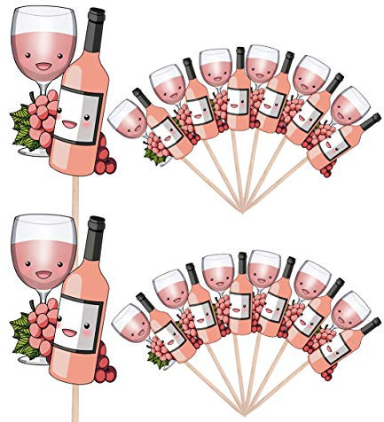 AK Giftshop Rose Wine Themed Party Food Cake Cupcakes Picks Sticks Decorations Toppers Stand Up Food Flags (pack of 14)