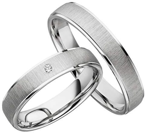 JC Trauringe 2 x Eheringe 925 Silber PAARPREIS inkl. Diamant und Gravur Ehe-ringe Verlobungs-ringe Brillant Partnerringe Wedding Rings Heiraten Platin Gold Weißgold S034