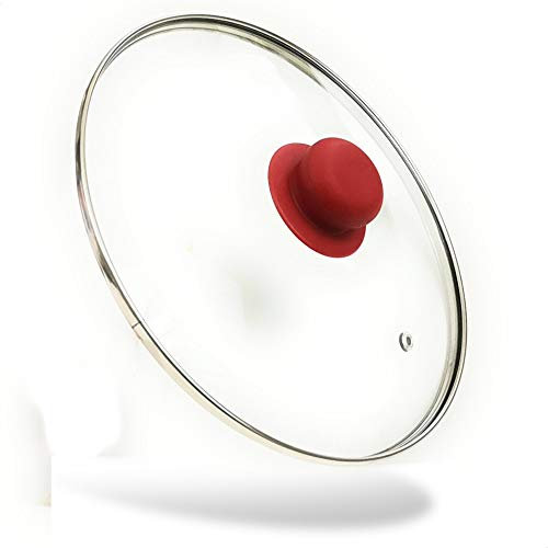 Kerafactum Pfannendeckel Topfdeckel Glasdeckel Universal Deckel für Topf und Pfanne gehärtetes Qualitätsglas Kochdeckel mit Dampfregler Glassdeckel Edelstahlrand Töpfe & Pfannen Griff Rot 28 cm