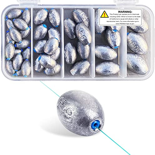 Egg Fishing Sinkers Weights Assortment Lead Oval Shape Bass Casting Worm Weights Tackle for Saltwater Freshwater Fishing