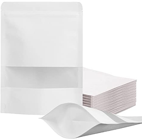 FireKylin Wiederverschließbare Beutel, 15 x 21,8 cm, weiße Papiertüten mit mattem Fenster, Reißverschluss, Lebensmittelaufbewahrungsbeutel für Verpackungsprodukte, wiederverwendbar, verschließbar, 100