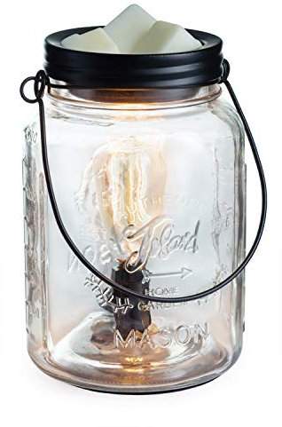 Candle Warmers Etc. Vintage Style Bulb Fragrance Warmer Light-up Warmer for Warming Scented Candle Wax, Melts or Tarts or Essential Oils. 17cm Clear Mason Jar