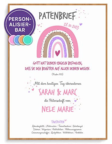 Feenstaub Patenbrief Taufbrief Rainbow, Patenbrief für Patenkind, personalisierbare Taufurkunde, Patenurkunde, Taufgeschenk personalisiert, Geschenk Geburt, Taufe Geschenk Regenbogen