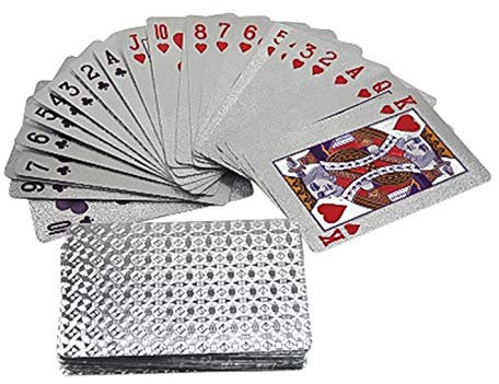 Jewellbox Silber Foil Luxury Deck of Playing Cards - Wasserfest - Professionell und Familienspiele - Silberbox - 52+2 Karten - Kartenspiel für alle Altersgruppen