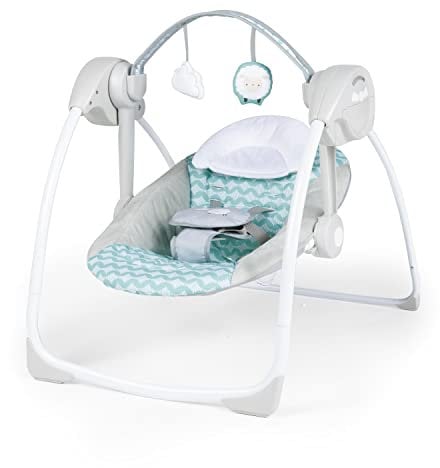 Ingenuity, Ity Columpio Swingity Swing, arco de actividades con 2 juguetes, 6 velocidades, plegable y portátil - 0-9 meses (Goji)