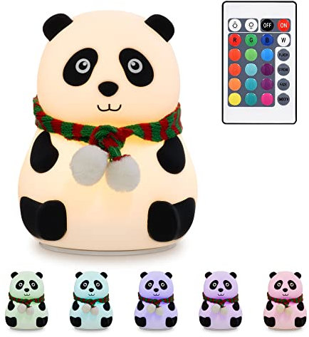 Navaris LED Nachtlicht Pandabär Design - Fernbedienung Micro USB Kabel - Süße RGB Farbwechsel Kinder Nachttischlampe - Panda Schlummerlicht Weiß