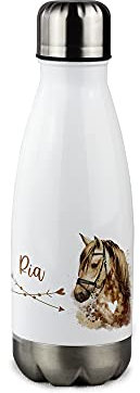 GRAZDesign Pferde Trinkflaschepersonalisiert mit Name, Einschulung Geschenk Geschenkideen für Schulanfänger, Thermosflasche Mädchen und Junge Edelstahl 350ml