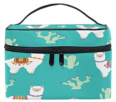Kosmetiktaschen Organizer Tasche Niedlicher Kaktus Lama Alpaka Make-up-Tasche Reise Reißverschluss Kosmetiktasche mit Griff Make-up Aufbewahrungstasche für Mädchen Frauen