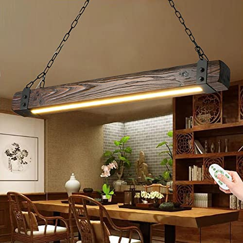 Lfoute Pendelleuchte Holz Rustikal Hängeleuchte Led Dimmbar Fernbedienung Esstisch Hängelampe Vintage Höhenverstellbar Kronleuchter Schlafzimmer Wohnzimmer Esszimmerlampe Bar Cafe Büro Pendellampe