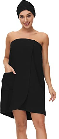 Verve Jelly Women's Towel Wrap Bathrobe Cotton Spa Towels Robe with Adjustable Closure Gym and Shower Black XL