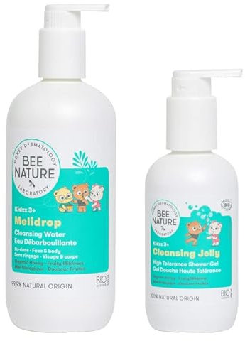 Bee Nature - Eau Nettoyante Bio Enfant 500ml - Sans Rinçage - Gel Douche Doux 200ml - 100% Biodégradable et Recyclable.