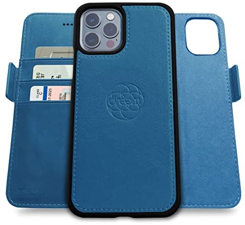 dreem Fibonacci wallet case compatible with iPhone 13 Pro Max / 2-in-1 shockproof case and detachable vegan leather folio, MagSafe compatible, RFID protection [Slate]