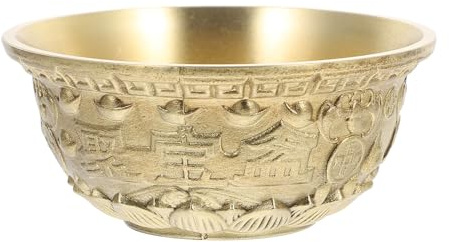 Beavorty Schatzbecken Aus Messing 3D-Relief Deko Schale Für Wohnzimmer Und Büro Tabletop Feng Shui Ornament Goldene Geldschale Hauswarming Geschenk 3.15 X 3.15 X 1.34 in