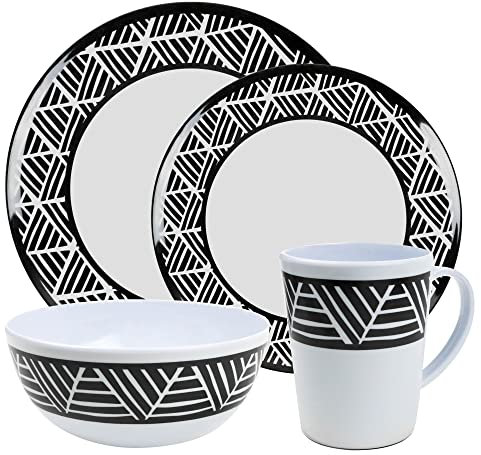 Leisurewize - 16-Piece Melamine Dinner Set | 4 Plates, 4 Side Plates, 4 Bowls, 4 Mugs | Lightweight, Heat Resistant, Dishwasher Friendly | Camping Motorhome Travel Cookery (Mistrel)