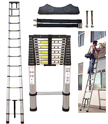Hooha Aluminium Teleskopleiter 5,1M mit Anti-rutsch Gummipuffer Ausziehleiter Telescopic Ladder Belastung 150kg Max. Mit EN131 Zertifikat