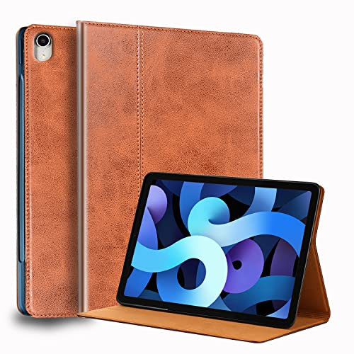Gexmil Leder Hülle für iPad Air 11 Zoll M3 2025/ M2 2024,iPad Air 10,9 Zoll 5./4. Genration 2022/2020, Echt Leder Cover Stoßfest,Automatischer Schlaf/Aufwachen, rutschfest,Braun