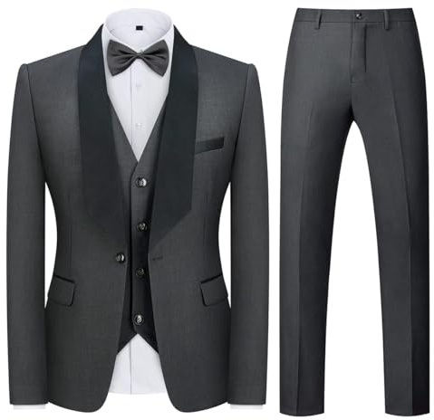 KUDMOL Herrenanzug 3-teiliger Smoking EIN Knopf Blazer Weste Hose Set | Klassischer taillierter Business-Anzug für Büro, Hochzeit, Abschlussball, Feier, Festlichkeiten und Alltag