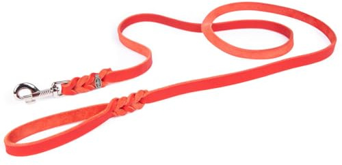 CopcoPet - Hundeleine Rot 2,5 m x 15 mm aus hochwertigem Rindsleder - Weiche Fettlederleine mit Chrom Karabiner - Geflochtene Führleine für Hunde - Hunde Zubehör 100% Handmade in Germany