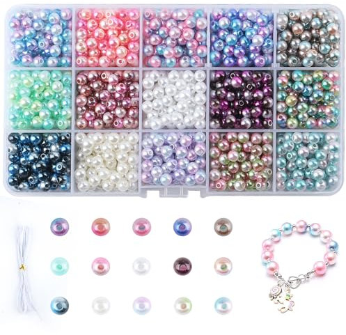 ALAHUGYEF 1200 Stück 6mm Bunte Runde Perlen zum Auffädeln, Kunststoff Perlen für Armbänder, Bastelperlen Kunstperle Schmuckperlen für Schmuckherstellung Halskette Handwerk Ohrringe Dekor