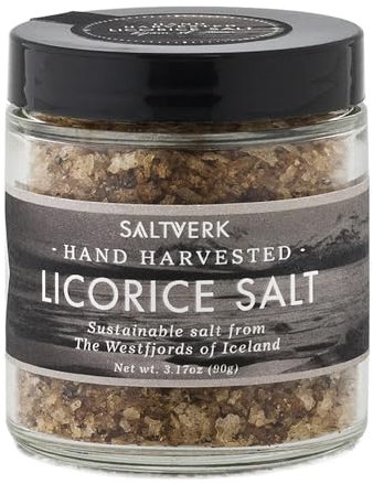 Lakritz Meersalz im 90g Glas I Pyramidenähnliche Salzflocken aus Island mit Mineralien & Roh-Lakritz I Gut für Desserts, Kuchen, Fleisch uvm.