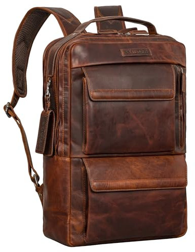 STILORD 'Egon' Sac à dos durable pour ordinateur portable 15 pouces en cuir - Vintage - Sac à dos pour homme et femme, Couleur:ambra - cognac