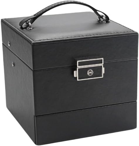 Terafeels Black Jewellery Box Large Jewellery Organiser with Drawer and Lock 3 Layers PU Leather Jewelry Storage Case for Necklaces Earrings Bracelets and Rings, Black