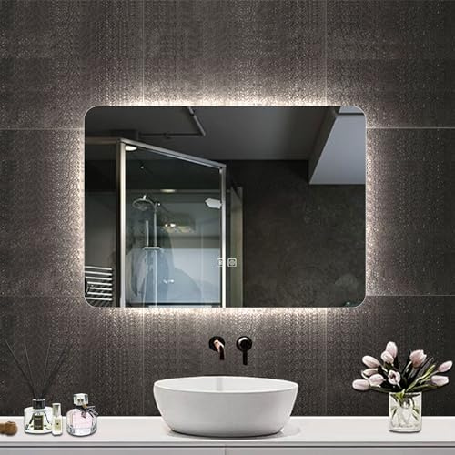 Skybathroom 700x500mm Backlit Illuminated LED Bathroom Mirror with Bluetooth Speaker, Shaving Socket, 3 Colors Dimmable Brightness,Memory Function,Anti-fog