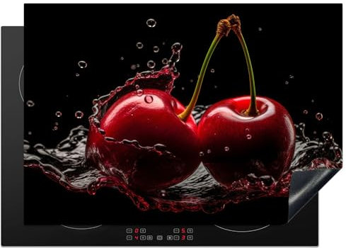 KitchenYeah© Copri Piano Induzione 75x52 cm Cucina Coprifornelli Copertura Protezione Cottura Tutto per la Cucina Ciliegie - Rosso - Frutta - Acqua - Nero