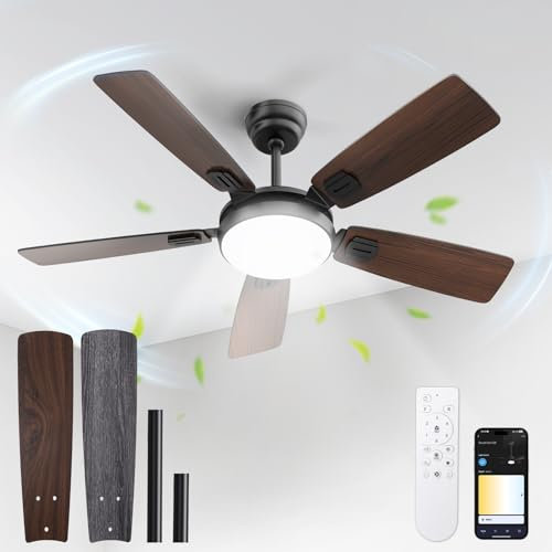 BLITZWILL Deckenventilator mit Beleuchtung, Ø132cm App Steuerung & Fernbedienung Deckenventilatoren mit Licht LED, 6 Geschwindigkeiten, 3 Farben Dimmbar, Leise DC-Motor, Sommer-Winterbetrieb, Timer