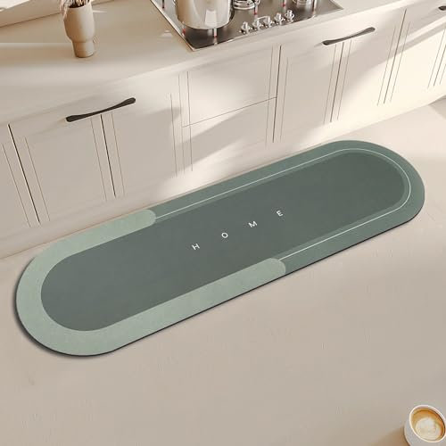 Topzywlc Tapis de cuisine antidérapant et anti-moisissure 45 x 150 cm, séchage rapide, tapis de sol magique pour salle de bain, chambre à coucher, cuisine, toilettes, porte, table à laver (ovale vert