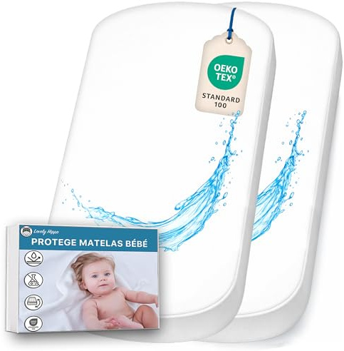Lovely Hippo Matratzenschoner, 100 % wasserdicht, Öko-Tex – Matratzenschoner, saugfähig und atmungsaktiv, für Babys, wasserdicht, ohne chemische Behandlung (35 x 75 cm (2er-Set))