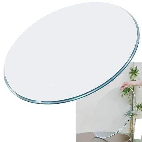 whalebee Verre Trempé Ronde Table Basse en Verre Ø 50 60 70 80 100cm Verre Trempé Transparent Rond, Épaisseur 8mm Verre Robuste Plateau De Table en Verre Rond avec Patin Antidérapant