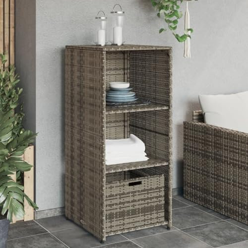 Homgoday Aufbewahrungsschrank für den Garten, grau, 50 x 55 x 115 cm, Polyrattan, Bodenschrank, Sideboard, Schrank, Aufbewahrungsschrank