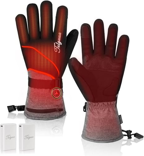 Telguua Beheizbare Handschuhe Wasserdicht mit 7.4V 5500mAh Akku für Herren Damen,3 Temperaturstufen/Verdickt Winddicht Touchscreen,USB-C Wiederaufladbar beheizte Handschuhe Motorrad Arbeiten im Freien