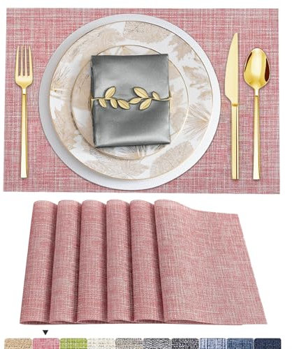 ARTAND Platzsets Abwaschbar 8er Set Vinyl Tischsets für Esstisch Küchen Platzset Dauerhaft PlatzdeckenTischzubehör -8er Set, 02 Rosen Rot
