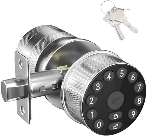 FITNATE Cerradura de puerta con teclado digital, entrada sin llave con mango antideslizante, bloqueo automático, perilla electrónica negra impermeable para el hogar, oficina, hotel y garaje