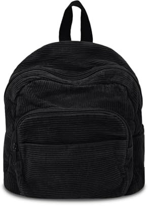 Boziee Klein Canvas/Cord Rucksack Damen Cityrucksack Rucksäcke Daypacks Rucksackhandtaschen Schulrucksack für Damen Mädchen Teenager Schule Travel Arbeit small size (Cord, Schwarz)
