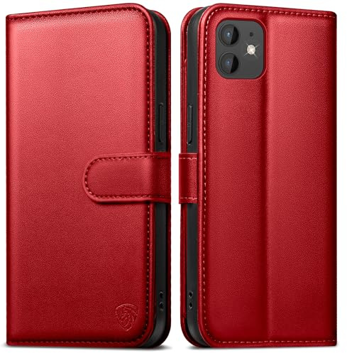EASDNB Handyhülle für iPhone 11 Hülle iPhone 11 Klapphülle[6 Kartenfächer][RFID Blocker][Standfunktion] Klapphülle Lederhülle für iPhone 11 Stoßfeste Schutzhülle,Rot