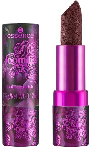 essence in the bloom'light satin lipstick, Nr. 01, Violett, natürlich, farbintensiv, matt, vegan, ölfrei, ohne Parabene, ohne Mikroplastikpartikel, 1er Pack (3.5g)
