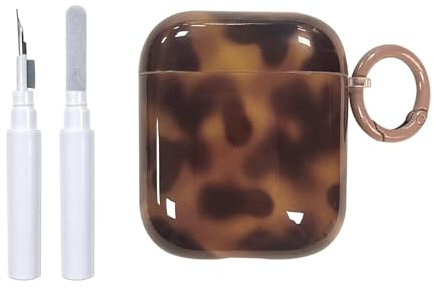 Reownest für Airpods 2nd/1st Generation Hülle mit Reinigungsset Cute Aesthetic Amber Brown Muster Design Stoßfeste Schlüsselbund Abdeckung Soft Kopfhörer Handyhülle für Airpods 2&1 -Amber