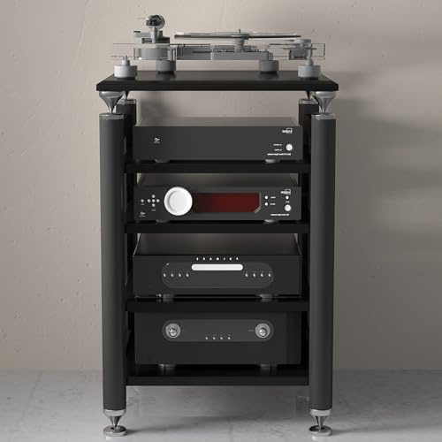 TV Rack HiFi Regal Audio Schrank,Multifunktionales Ablageregal,Vinyl Plattenspieler Stand,Offene Ablagen,mit Aufbewahrung,Platzsparend,für Wohnzimmer,Schlafzimmer,Büro,Wohnheim.(Nero,62x57x100cm)