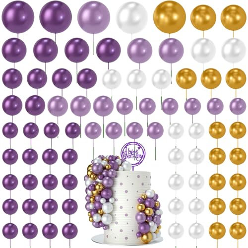 NACHLYNN 80 Pcs Cake Balls Decorations Mini Balloon Cake Topper Balls Foam Cupcake Toppers Balls for Cake Decorating Birthday Parties Weddings Anniversary (Purple White Series)