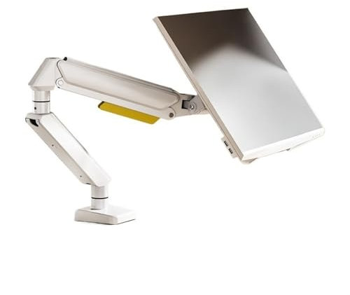 YUEKOPOU Monitor Stand, Monitor Stand Monitor Arm Single Monitor Mount, Pneumatic Spring Full Aluminum Monitor Arm for Max 32 Screens Holds 4.4-22.0 lbs, Adjustable Single Monitor Desk Mount(Bianco)