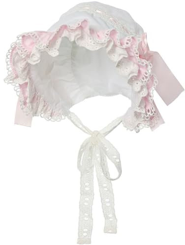 Besforta Girls Women Mop Hat Victorian Housemaid Bonnet Pilgrim Hat Colonial Costume Accessory White Pink