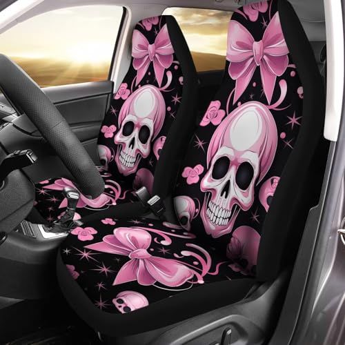 2Er Set Schonbezüge Autositz, Rosa Gothic Totenkopf Druck Sitzbezug Wasserfester Autositzüberzug Saubere Autositzbezüge