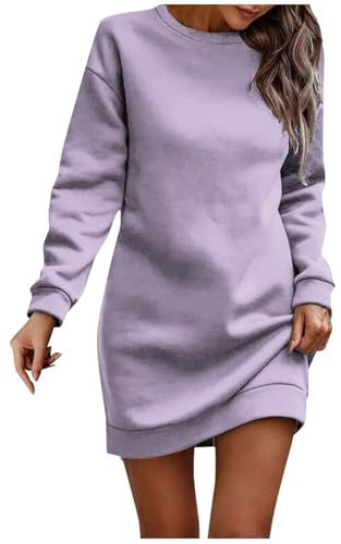 KBOPLEMQ Robe en tricot pour femme - Col roulé - Élégante - Manches longues - Tunique longue - Pull en tricot - Mini robe pull - Automne - Hiver - Couleur unie - Longue robe pull ample, lilas, M