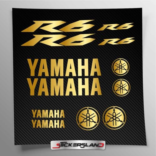 Aufkleber-Set kompatibel mit Auto, Tank und Motorradhelm, vorgeschnittenes Vinyl, einfache Anbringung, Schriftzug Logos, Sticker, Stickersland® – R6 von 2006 bis 2015 (mattes Metallic-Gold)
