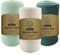 3 Pack Macrame Cord 3mm x100m Cotton Cord - 4 Strand Twisted Natural Cord for Wall Hanging, Plant Hangers, Crafts, Knitting(Beige+Blackish Green+Flower Green)