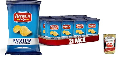 Italian Gourmet patatina classica Kartoffelchips Sonnenblumenöl 21 x 50g | Croccanti e senza glutine; goldgelb, einzeln verpackt für Party, Pause und, Gesamtnettogewicht 1,05 kg + Kostenlos Polpa 400g
